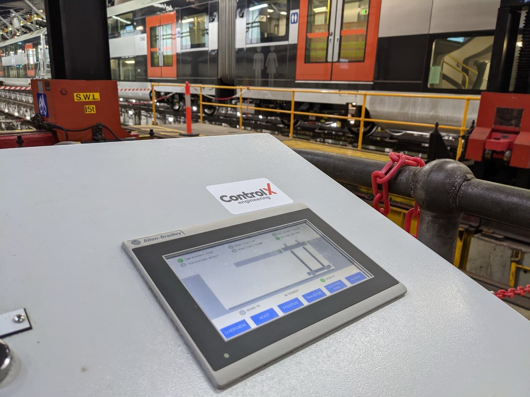 Operator screen on a finished control panel at a rail maintenance depot